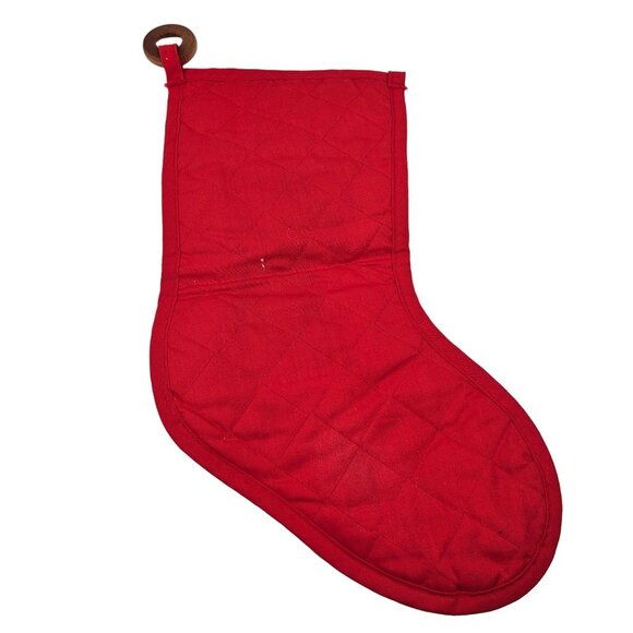 Vintage Quilted Christmas Stocking Patchwork Design Wooden Hanging Ring - Picture 6 of 6